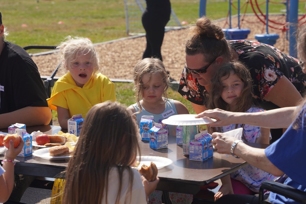 Students and parents chow down at the Southeastern Elementary fall cookout.