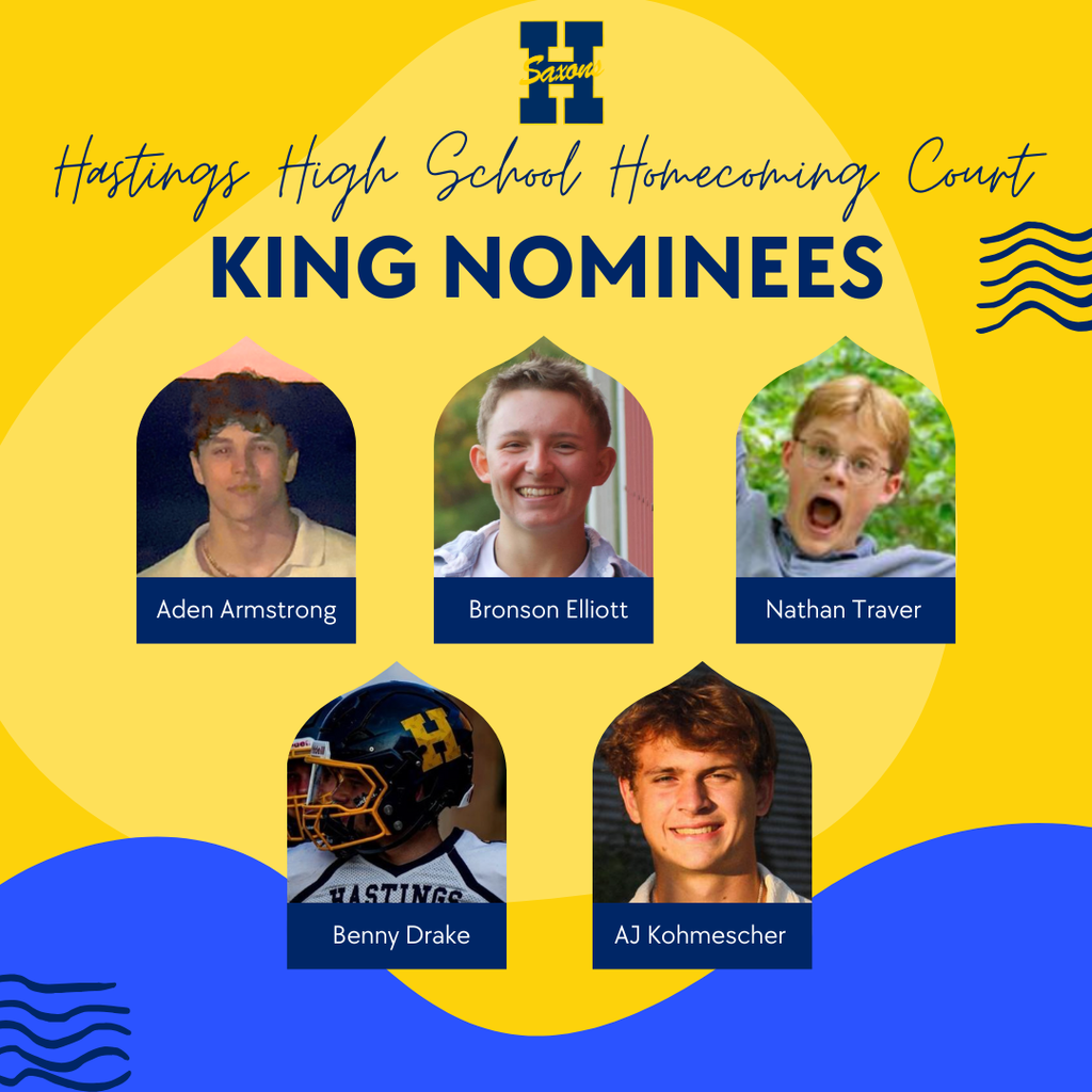 Male homecoming court nominees: Aden Armstrong, Bronson Elliott, Nathan Traver, Benny Drake and AJ Kohmescher