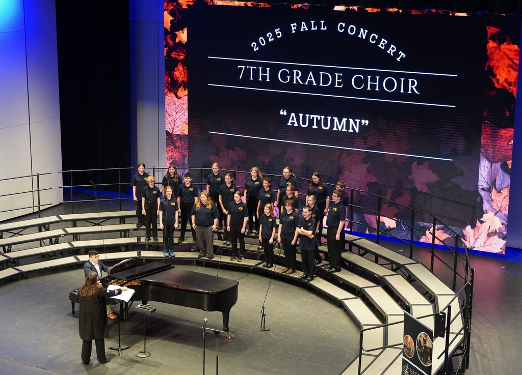 An aerial shot of the 7th grade choir during the Hastings Fall Concert