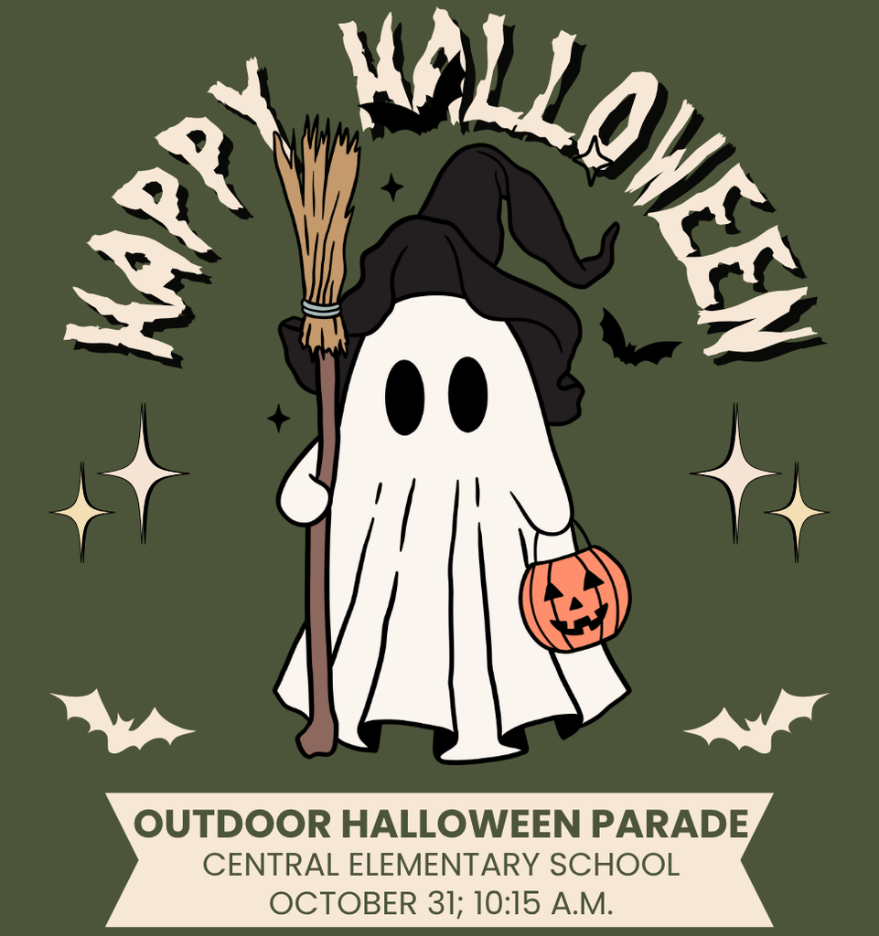 A flyer with a ghost wearing a witches hat.