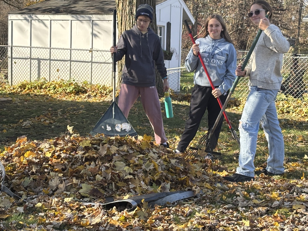 Hastings Middle School students rake leaves at homes throughout the city.
