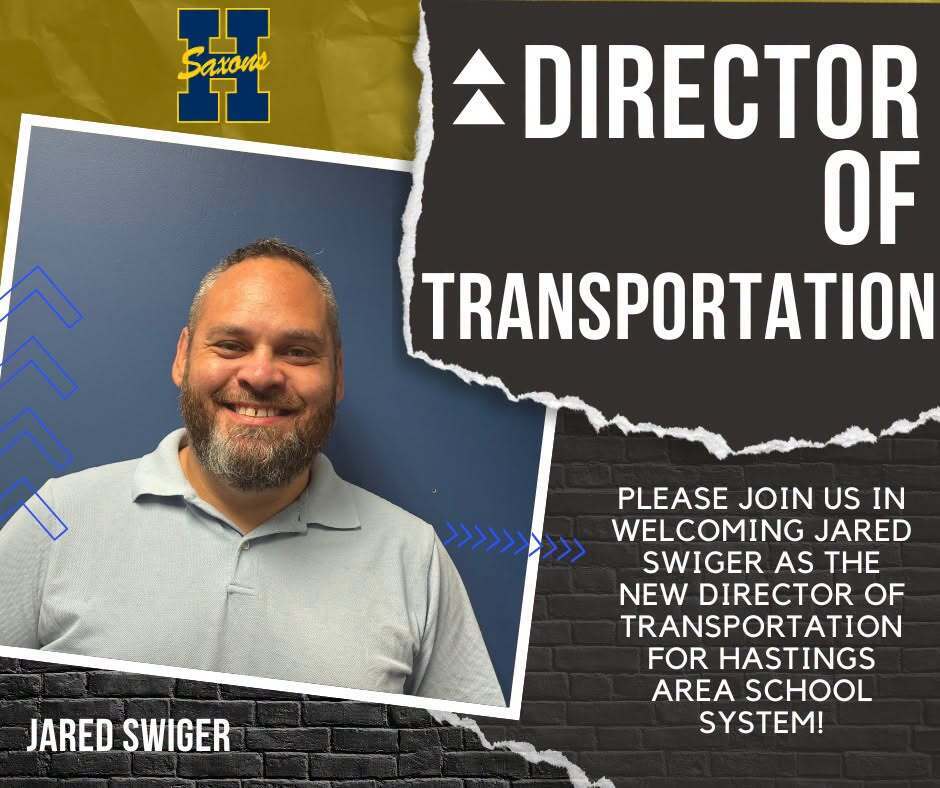 A graphic that features the photo of a bearded man smiling. Underneath it says "Jared  Swiger" and "Director of Transportation" at the top.