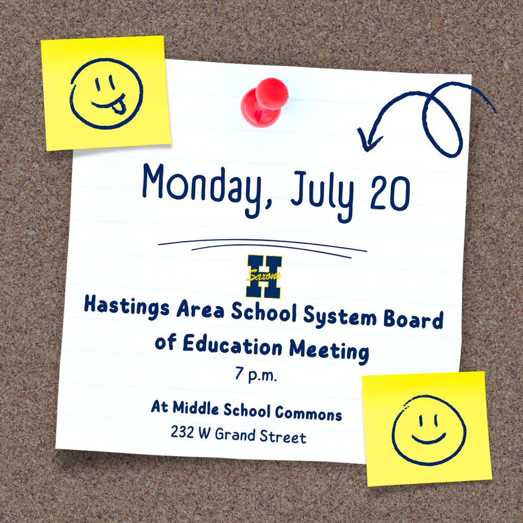 A graphic displaying the date for the next school board meeting, July 20