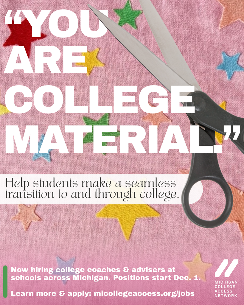 An ad that says "You are college material" with scissors and fabric on it