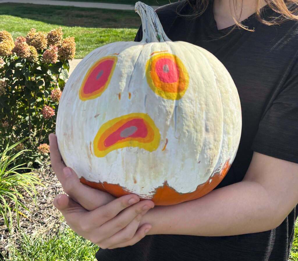 School kids display painted pumpkins