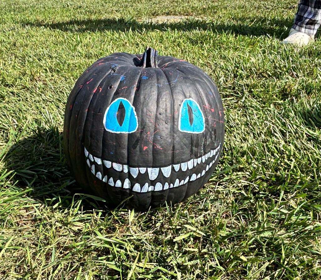 School kids display painted pumpkins