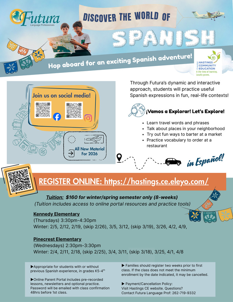 Get ready for an exciting semester beginning in February! Our theme, ¡Vamos a Explorar!, brings culture and hands-on learning to life as students “explore” Panamá City, sing lively songs, play interactive games, and act out everyday scenarios like visiting the mall and their neighborhood. Students will practice real-life conversational Spanish, build confidence using numbers and phrases like “¿Cuánto cuesta?”, and strengthen their language skills while having fun and sparking curiosity. Register today to reserve your student’s spot!