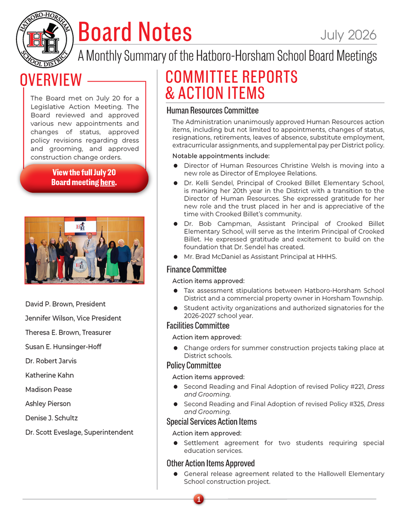 HHSD School Board Notes - July 2026