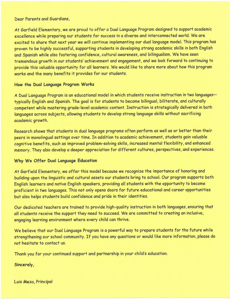 Garfield Elementary Dual Language Program