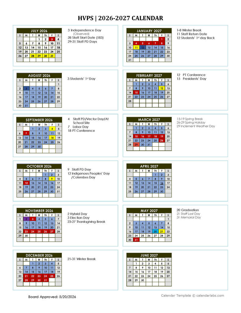 HVHS School Calendar