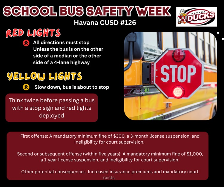 🚌October 20th-24 is Bus Safety Week🚌  All week we are going to be sharing best practices as well as highlighting our transportation team.   🛑Today's best practice revolves around the yellow and red lights on a school bus.