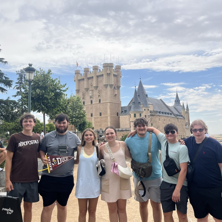 Outside the castle of Queen Isabel.  We are having a great time & seeing so many amazing sites!