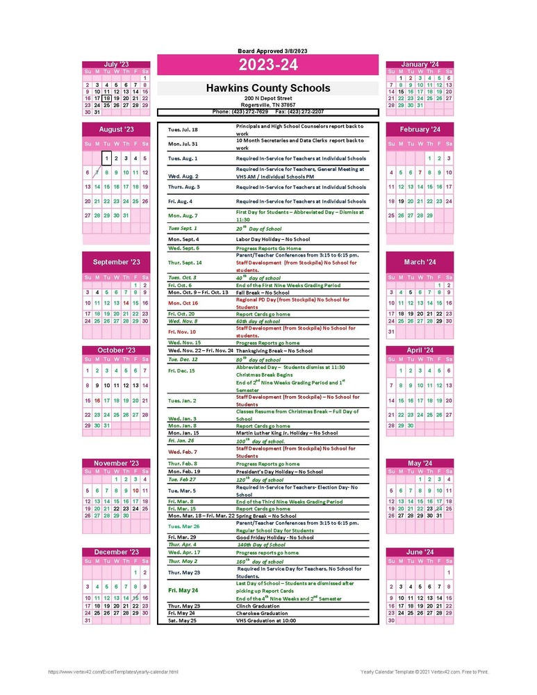 School Calendar 2023-2024 | Hawkins County School District School Calendar 2023-2024 | Hawkins County School District