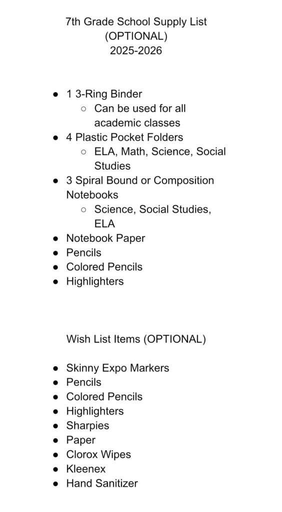 7th supply list