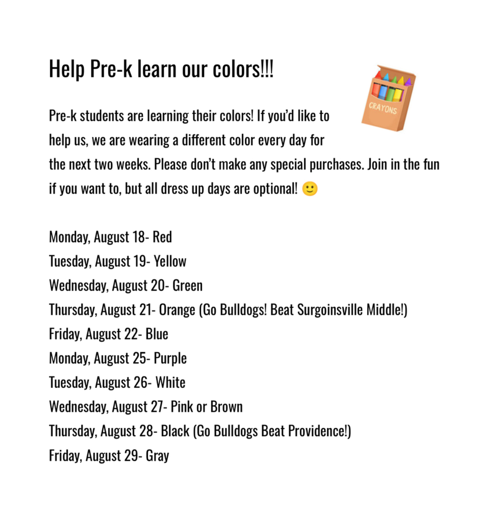 Pre-K Color Days