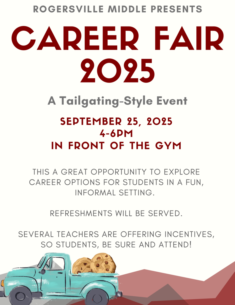 Career FairCareer Fair 2025.  A Tailgating-Style Event.  September 25, 2025 4-6PM In Front of the GYM..  This A great opportunity to explore career options for students in a fun, informal setting.   Refreshments will be served.  Several teachers are offering incentives, so students, be sure and attend!