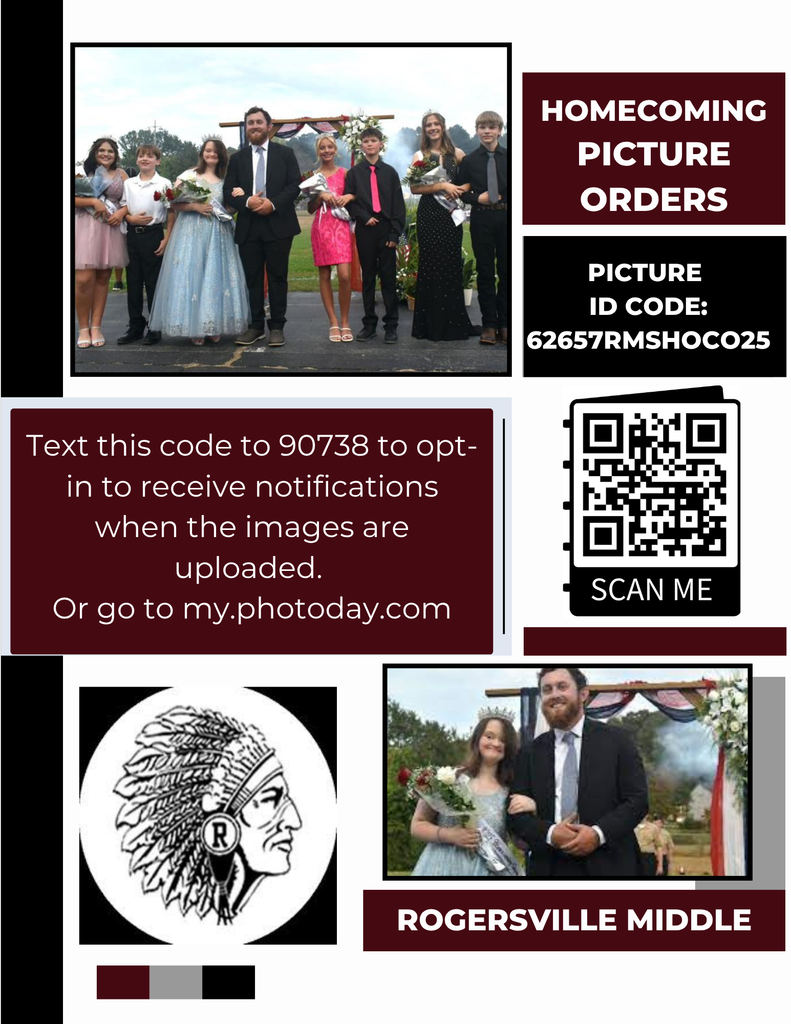 Homecoming Picture orders. ID Code 62657RMSHOCO25. Text code to 90738 to opt-in to receive notifications or go to my.photoday.com.