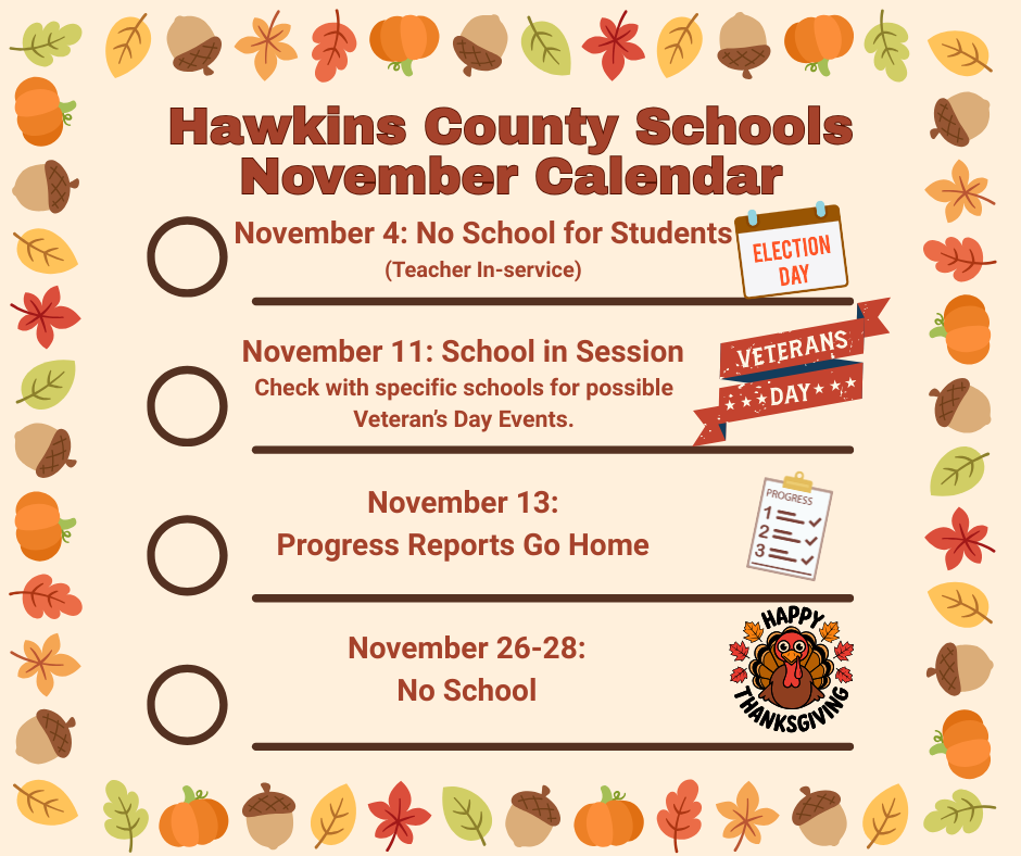 Hawkins County Schools November Calendar