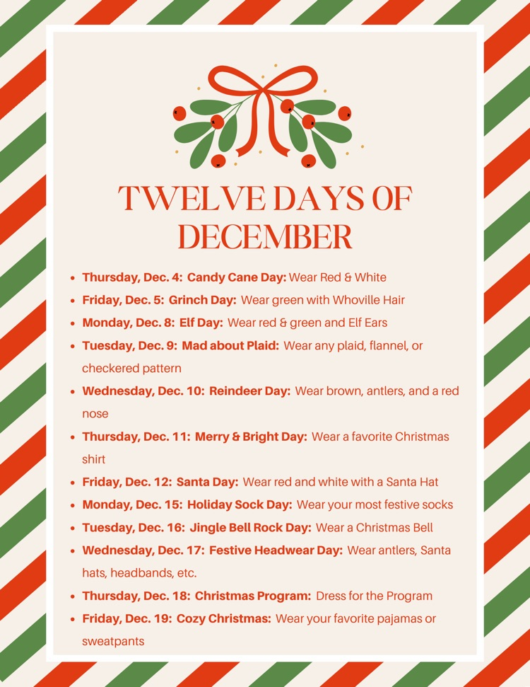 Twelve Days of Christmas Dress Up Days