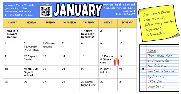 School Calendar- January