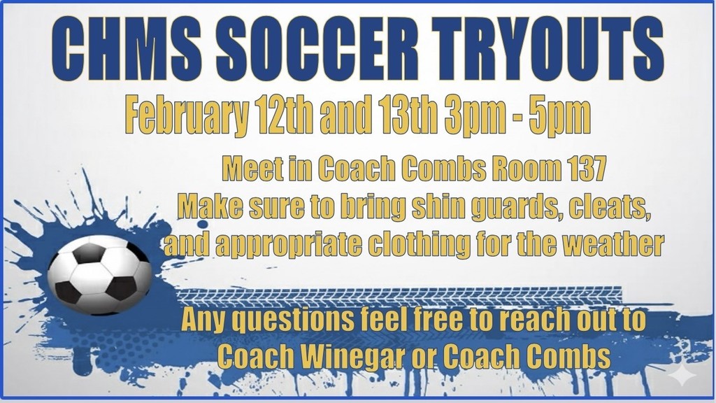 soccer tryouts Feb 12 and 13th from 3pm to 5pm 