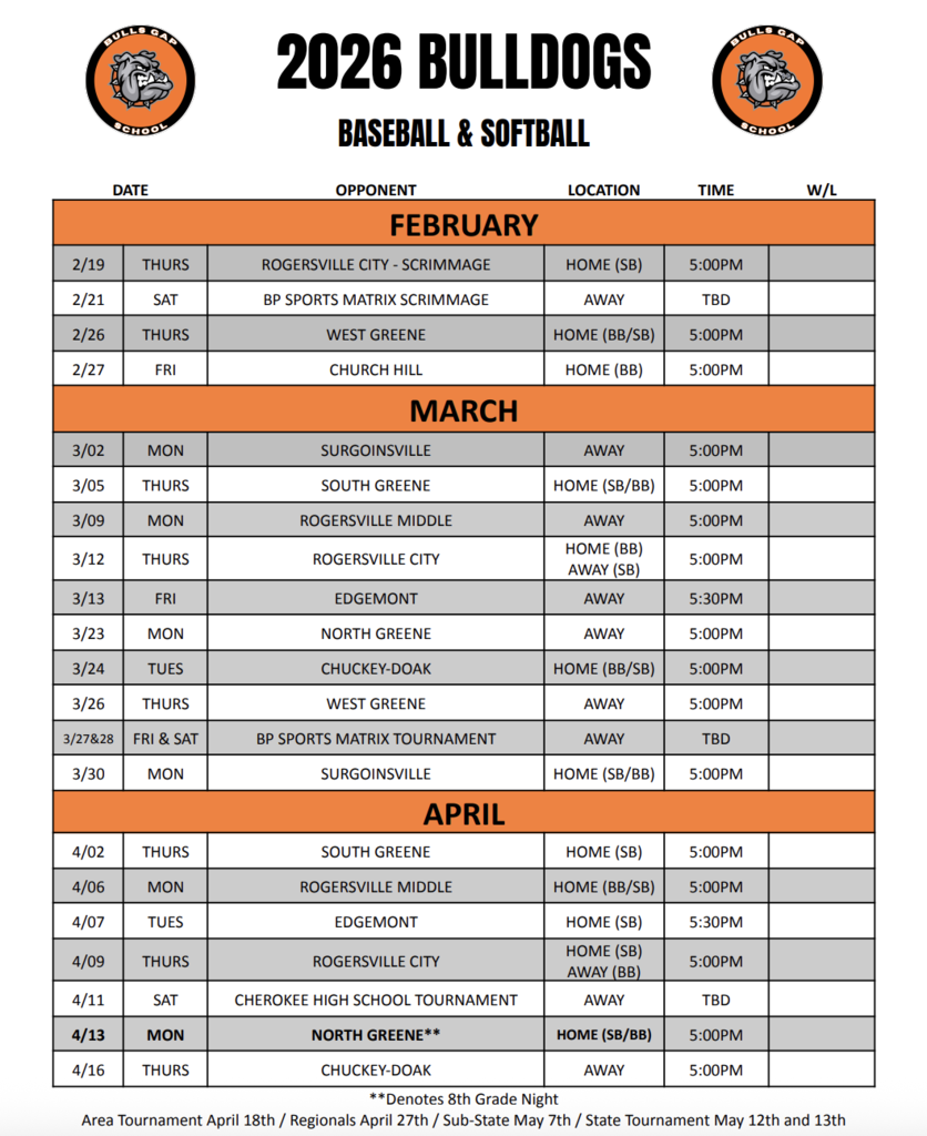 2026 Baseball/Softball Schedule