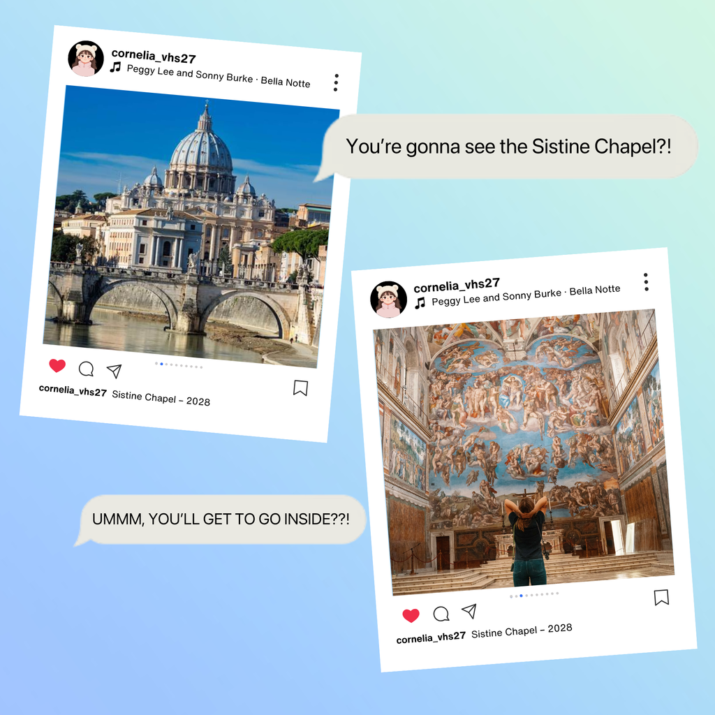 Collage of two images, one featuring a dome-roofed building and bridge, the other a mural of a person with a hand gesture.