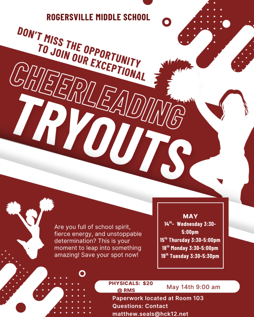 Cheerleading Tryouts May 14th-18th 3:30-5:00