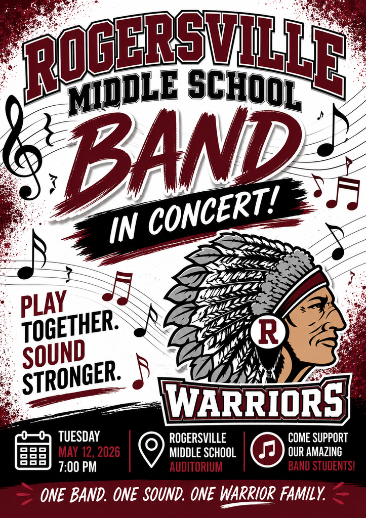 RMS Band Concert. Tuesday, May 12, 2026. 7pm. RMS Auditorium.