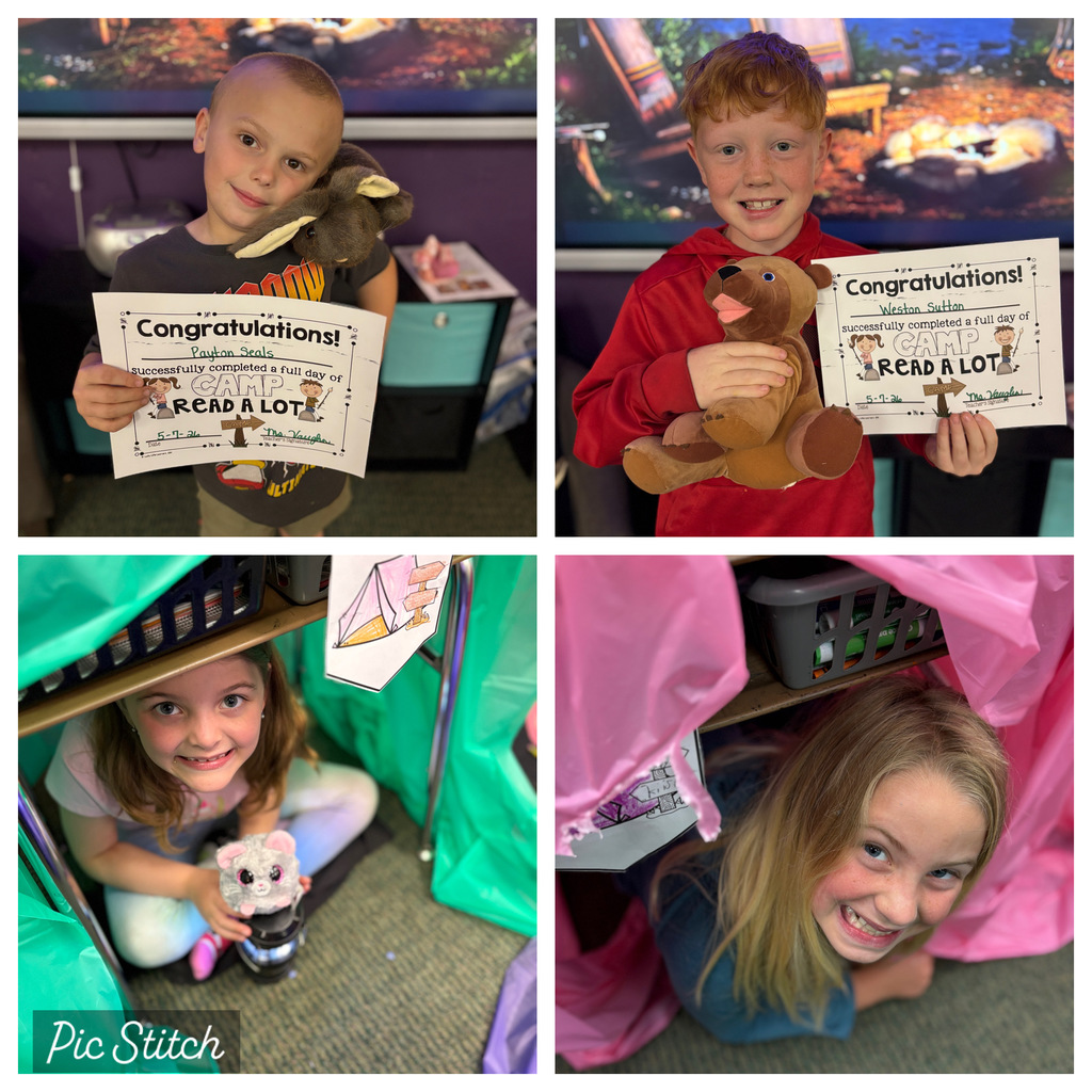Four photos of children. Two boys and two girls. One boy has a certificate, the other has a stuffed animal. One girl has a certificate, the other has a stuffed animal.
