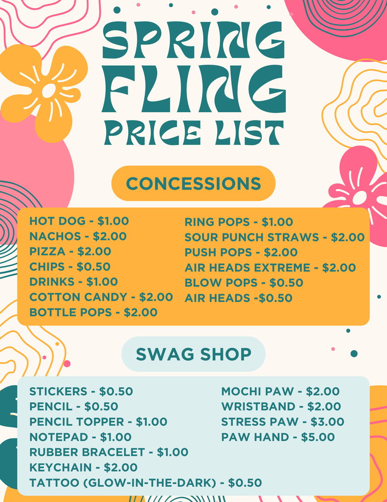Spring Fling Price List