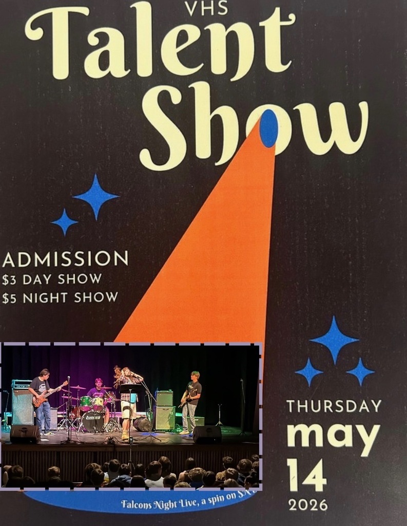 A poster with black and orange background shows a band performing on stage. Admission prices are listed at top.