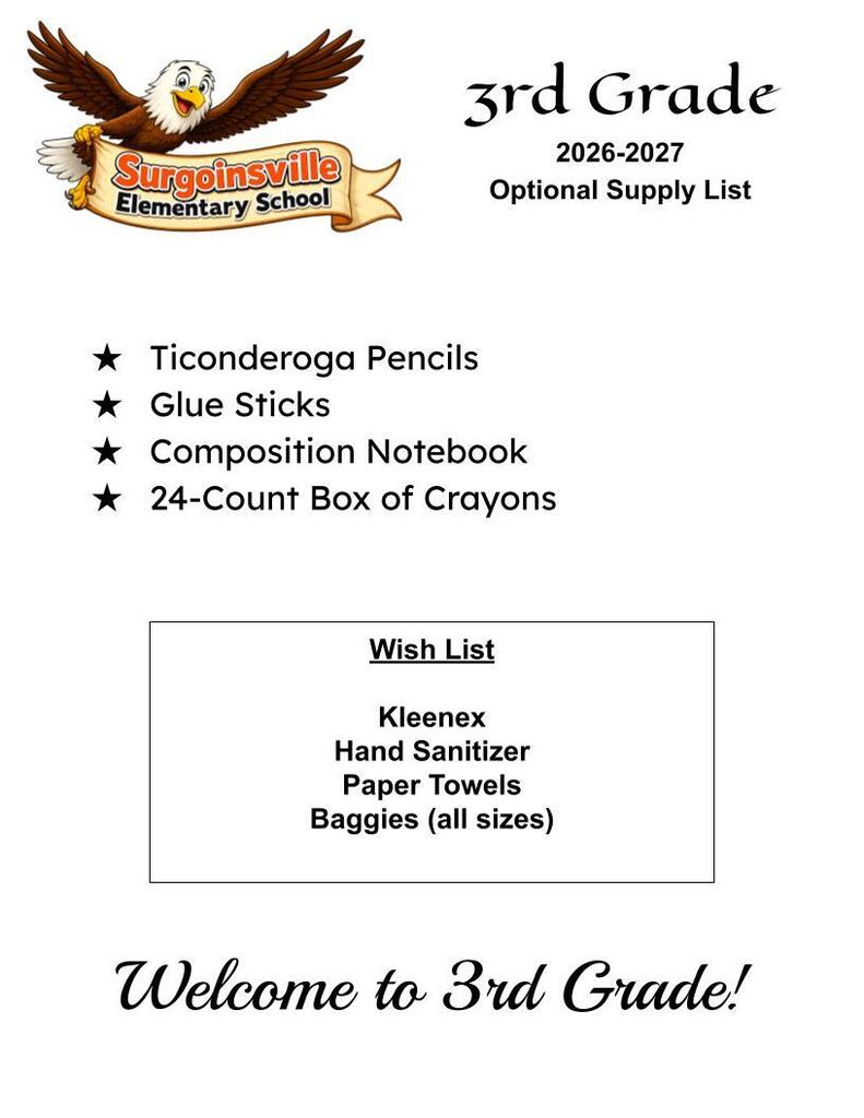 3rd Grade Supply List (26-27) Ticonderoga Pencils Glue Sticks Composition Notebook 24-Count Box of Crayons