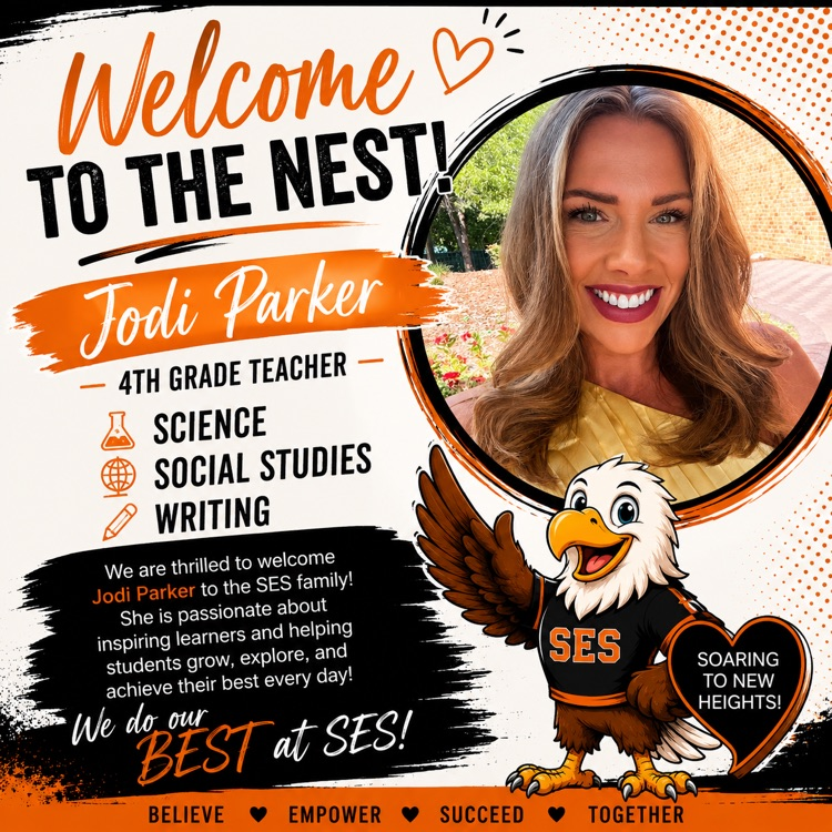 We are thrilled to welcome Jodi Parker to the SES family! She is passionate about inspiring learners and helping students grow, explore, and achieve their best every day! 4th grade Science, Social Studies, Writing