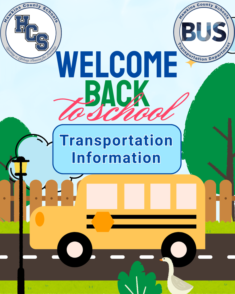 School bus in yellow on road with trees. Text reads "Welcome Back to School" and "Transportation Information".