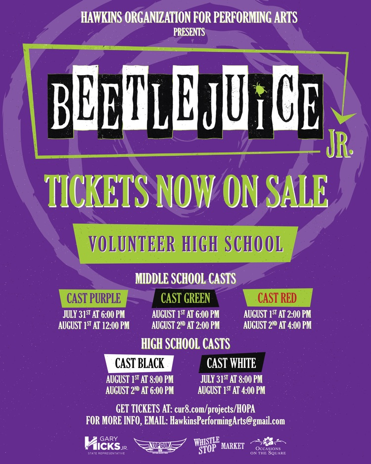 Beetlejuice performances 7/31 @ 6:00, 8/1 @ 12:00, 2:00 and 6:00, 8/2 2:00 and 4:00 and 6:00