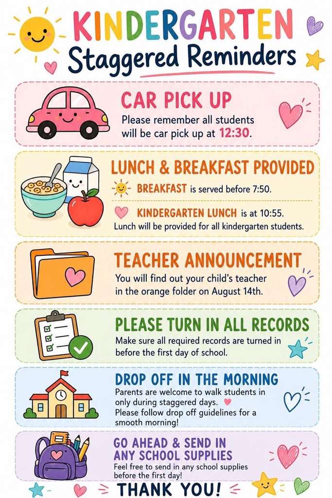 Kindergarten Staggered Reminders 