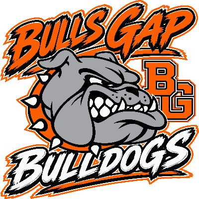 A black background features the Bulls Gap Bulldogs logo. It includes a gray bulldog with fangs and an orange circle.