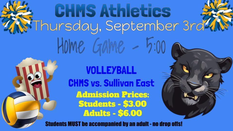 volleyball game september 3rd at 5pm at home