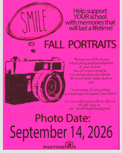 Fall Portraits September 14, during school day.