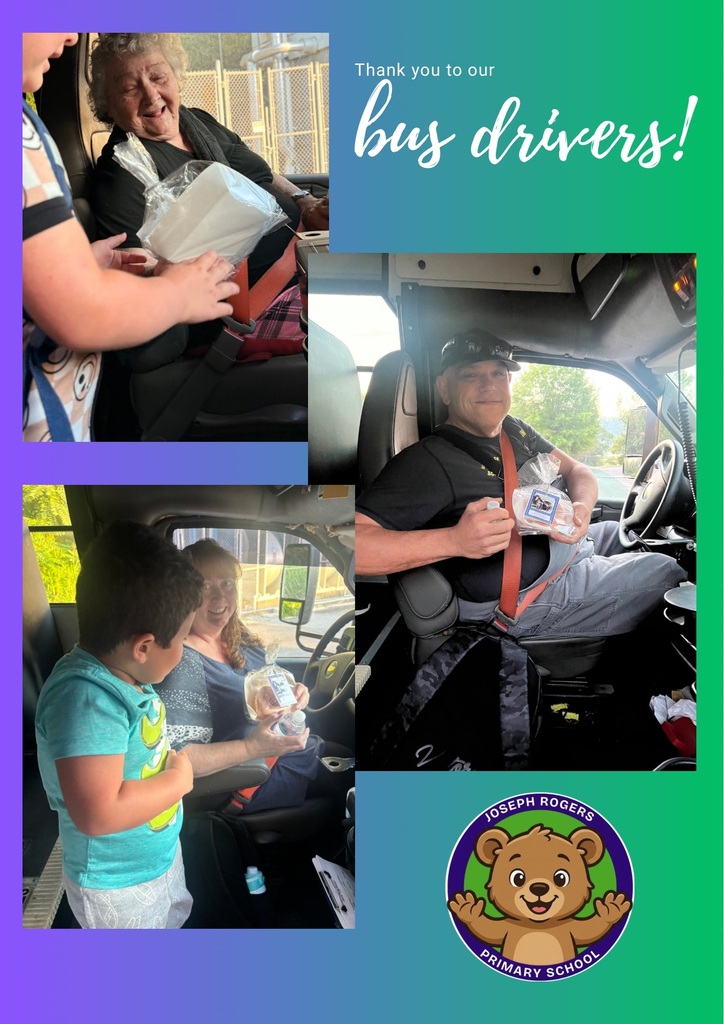 A collage of four photos shows people inside a school bus. A woman and a child sit together, a driver holds a cup, and a boy wears a light blue shirt.