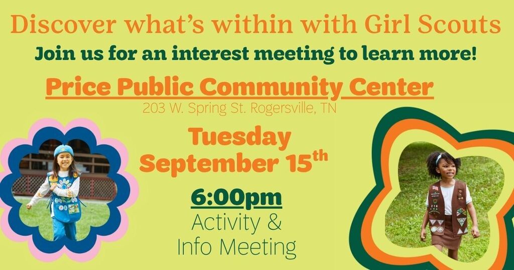 Girl Scouts Meeting, September 15th at 6pm at Price Public Community Center.