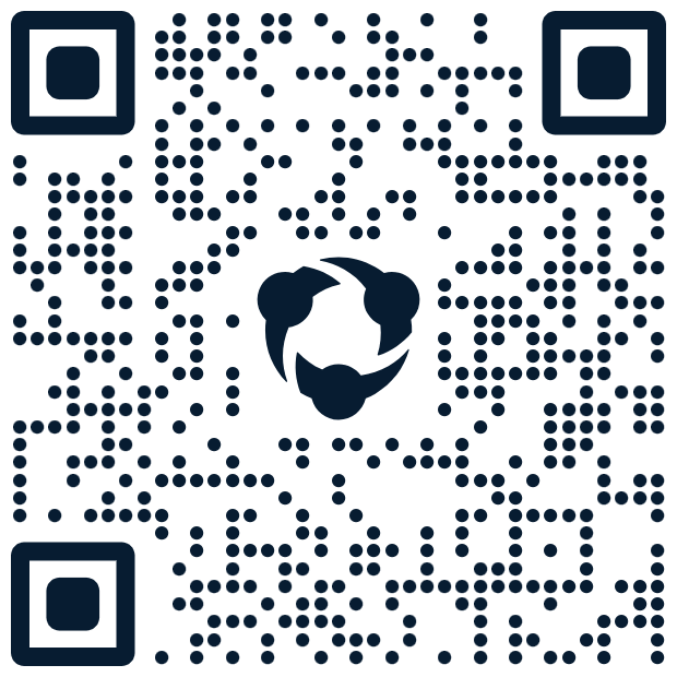 Black silhouette of two fish forming a circle in the center of a white-on-black QR code.