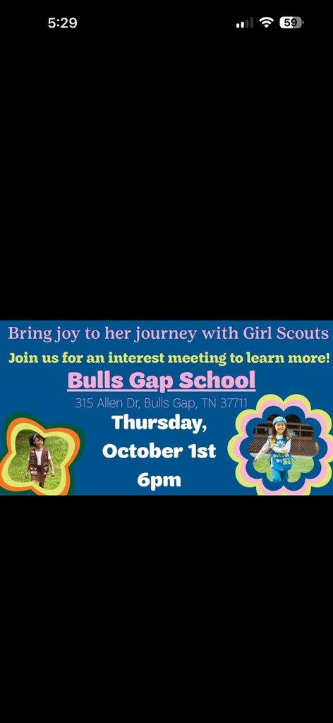 Being joy to her journey with Girl Scouts. join us for an interest meeting to learn more. Bulls Gap School 315 Allen Drive, Bulls Gap TN 37711. Thursday October 1st at 6:00pm
