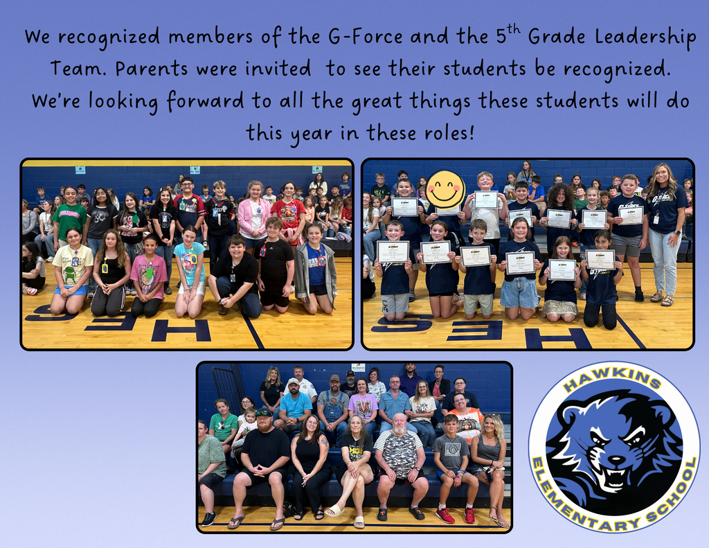 We recognized members of the G-Force and the 5th Grade Leadership Team. Parents were invited  to see their students be recognizedl We’re looking forward to all the great things these students will do this year in these roles!