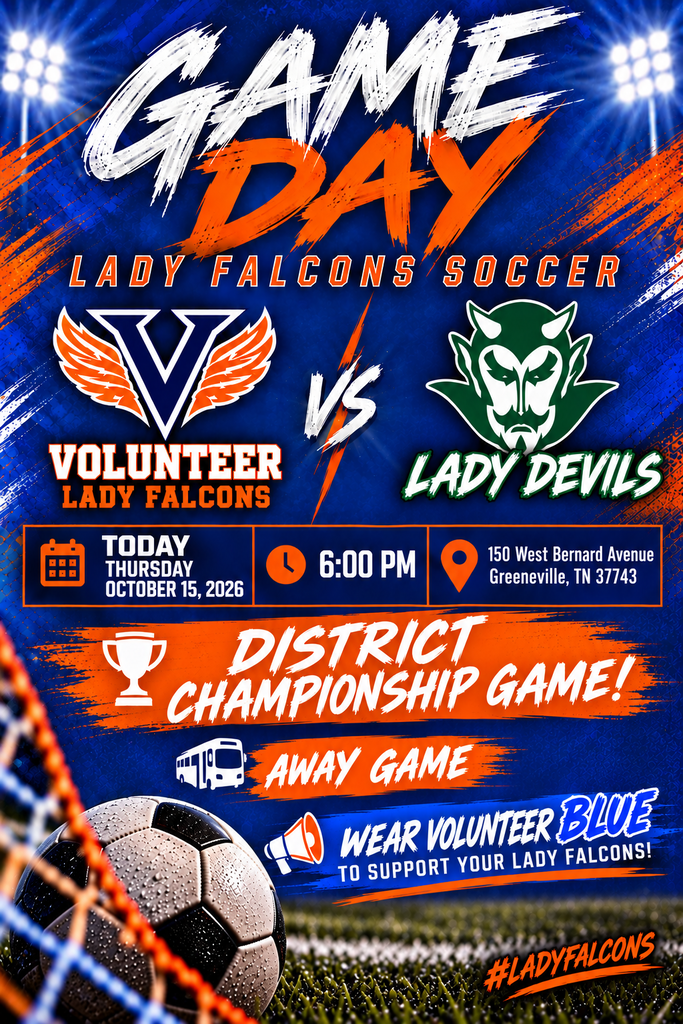 A poster for a soccer match between the Lady Falcons and Lady Devils. It shows the date, time, and location.