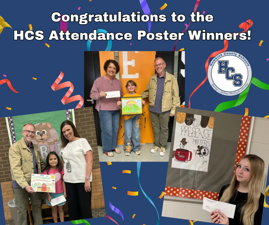 Picture of student winners for attendance poster contest. Details in the caption.