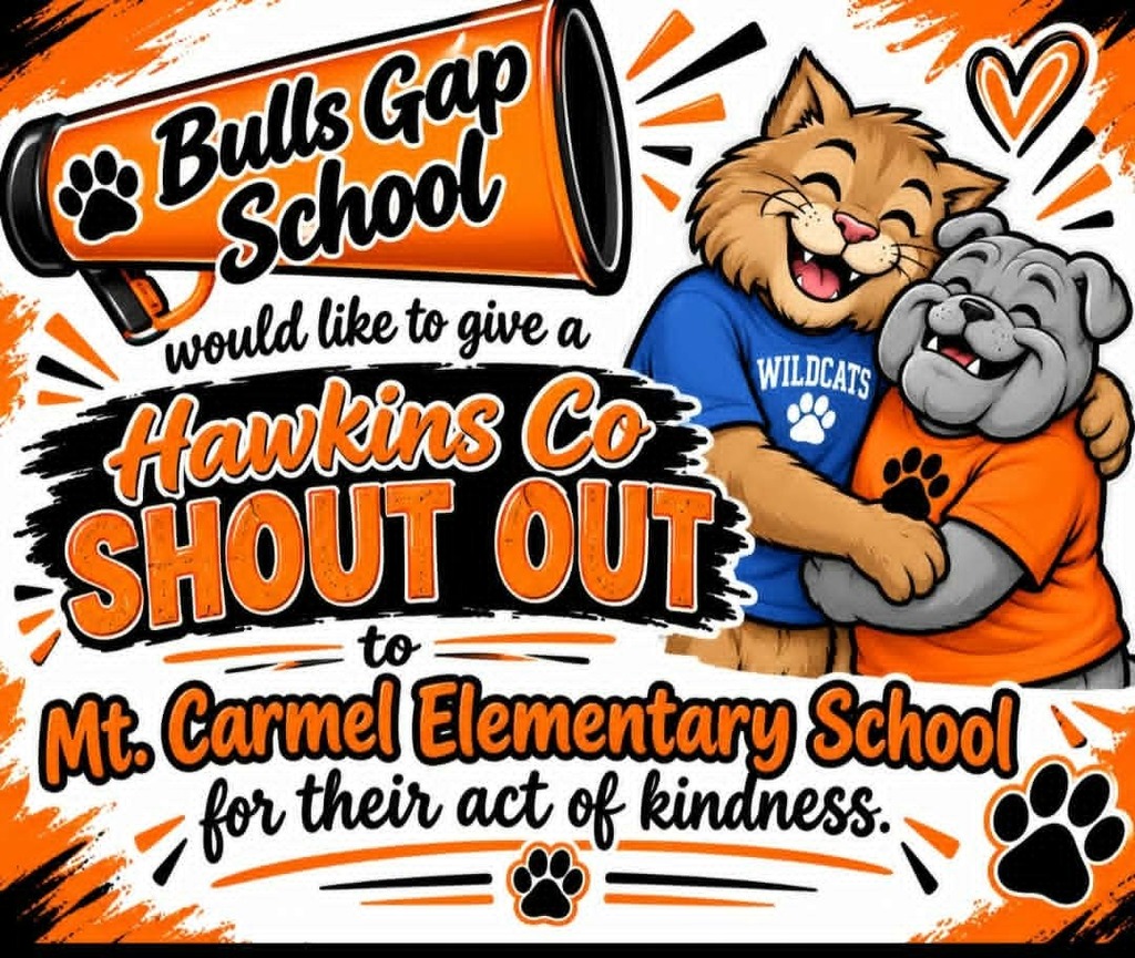 Poster with two mascots hugging. One says "Bulls Gap School" and the other says "Wildcats".