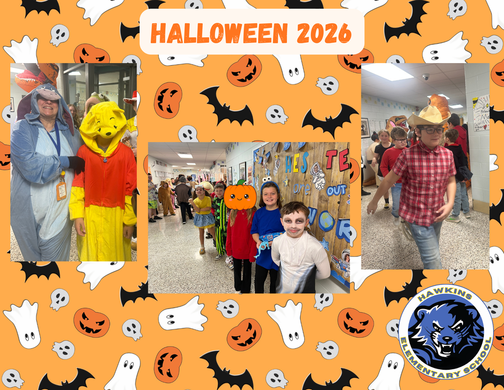 HES staff and students dressed in Halloween costumes.