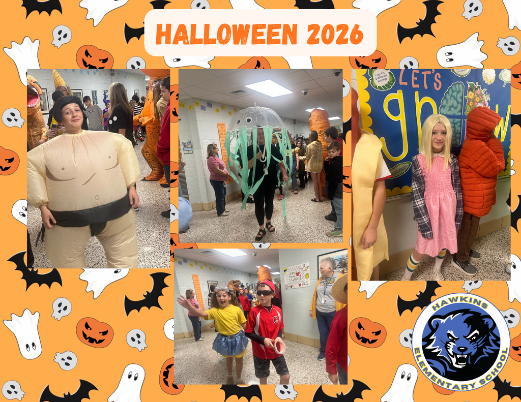 HES staff and students dressed in Halloween costumes.